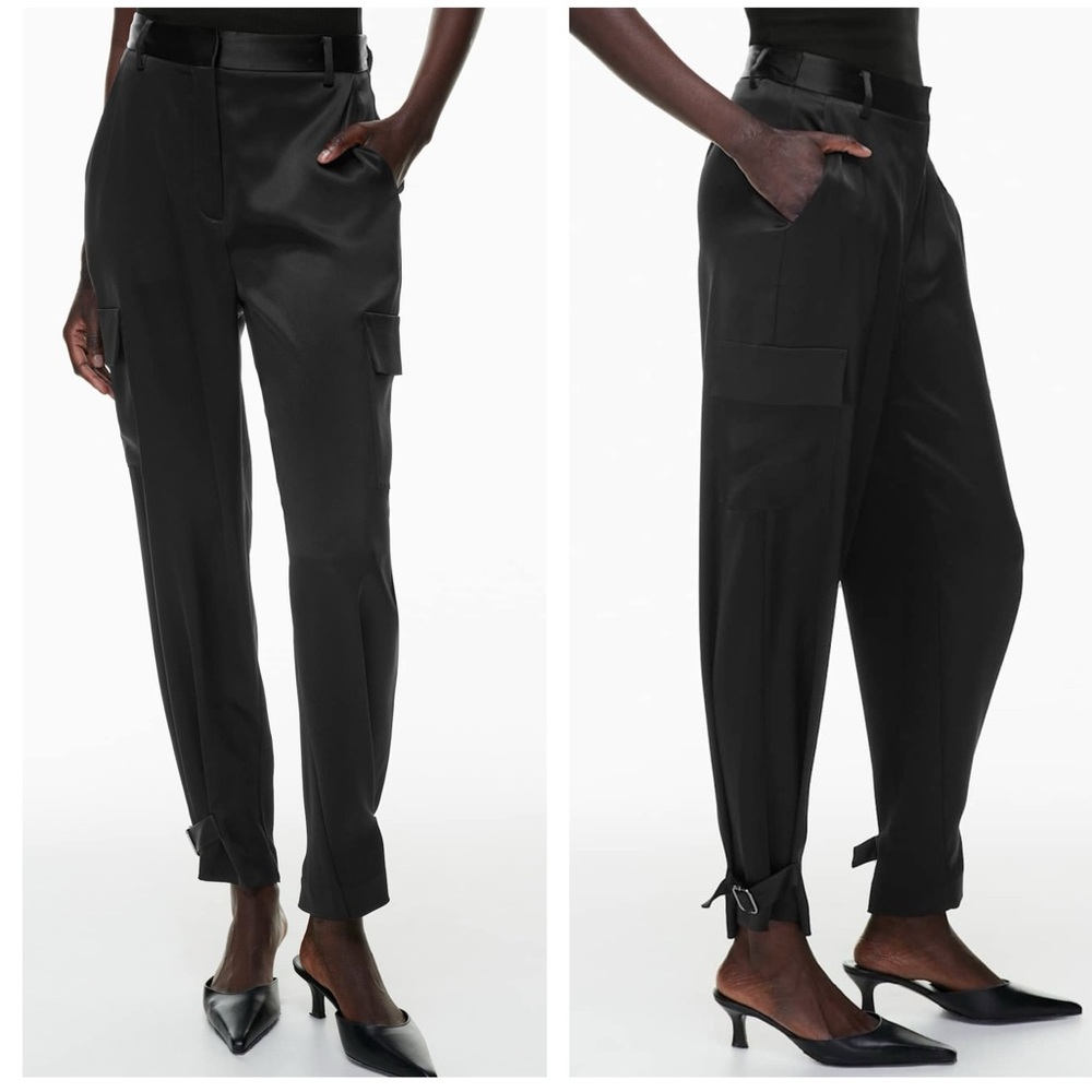 Babaton Black Cargo Tapered Pants with Ankle Ties and Belt Loops